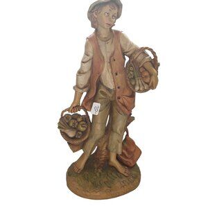 Vintage Capodimonte Style Figurine Boy With Baskets Hand Painted Made In Italy